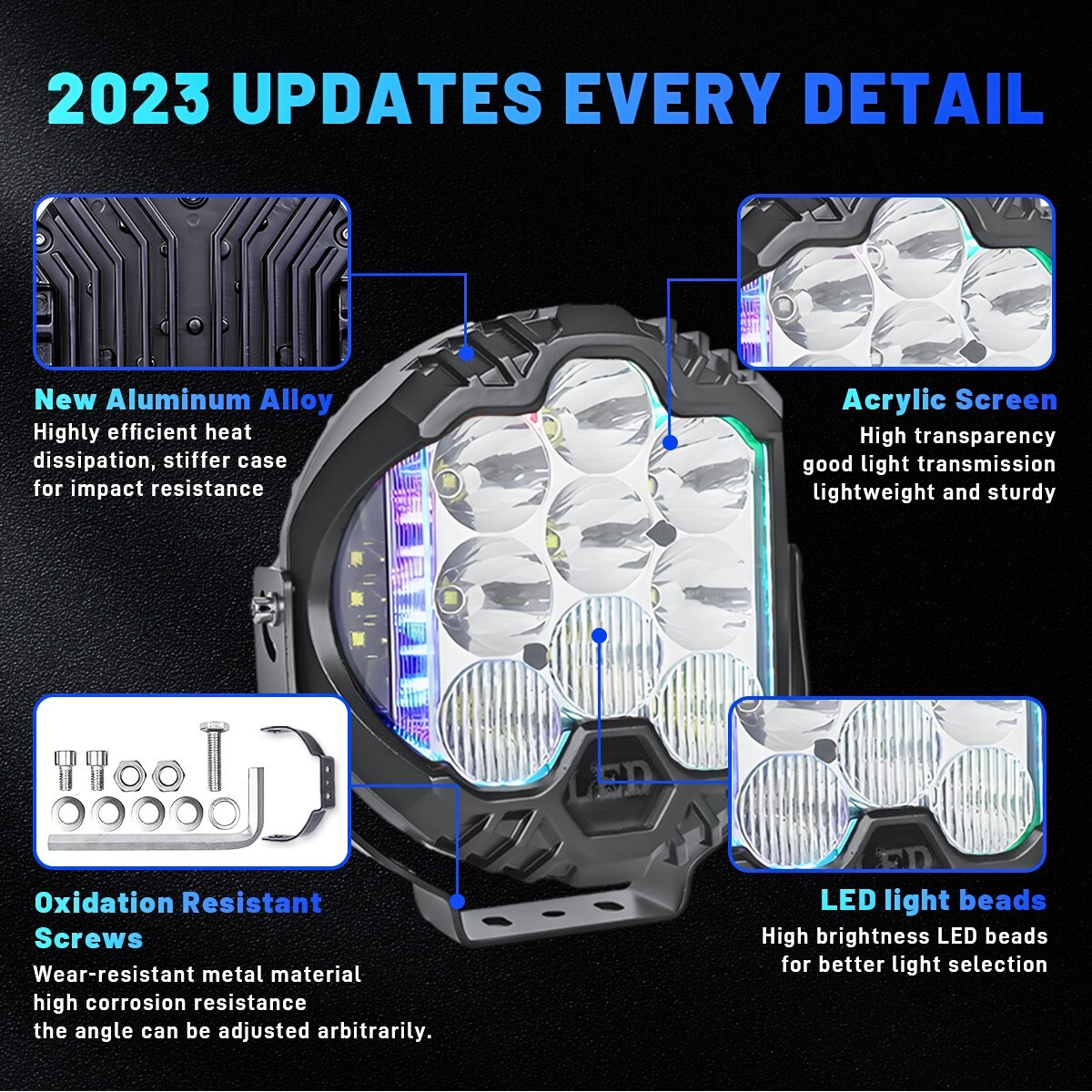 1X RGB 5/7inch LED Work Light Car Pods Spot Flood Combo Offroad Driving Fog Lamp