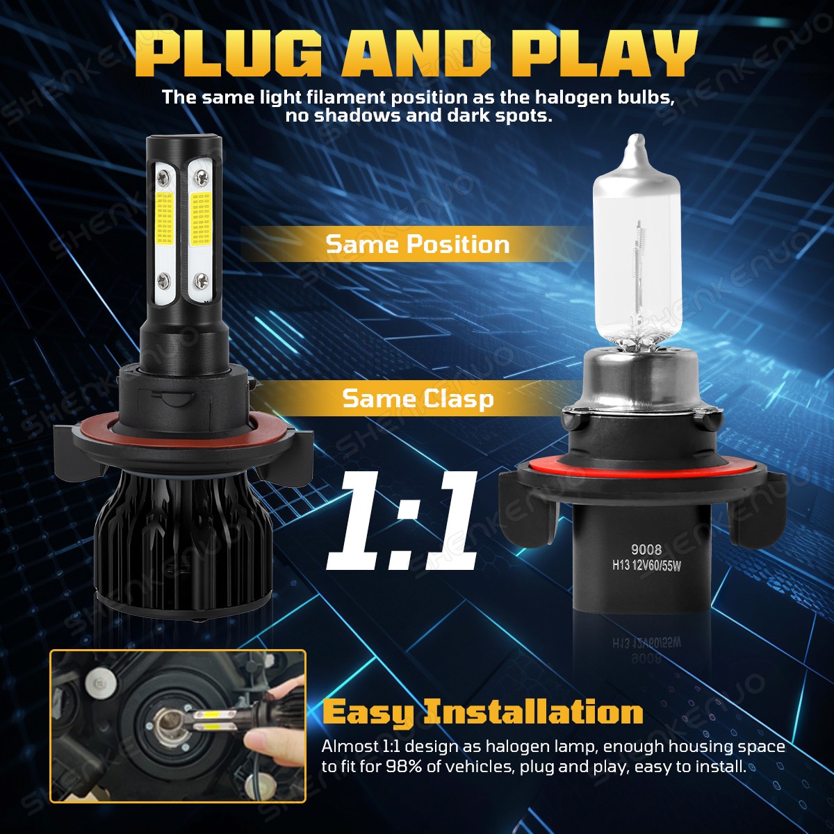 For Jeep Wrangler 2007-2009 4Pcs 9008/H13+9145 LED Headlight Bulbs+Fog Light