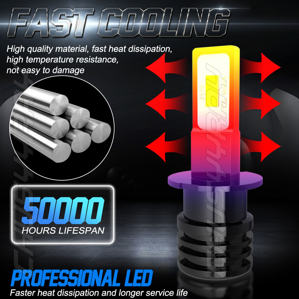 2X Upgrade H3 LED Headlight Fog Light Bulbs Kit Hi/Low Beam 100W 6000K 12V White
