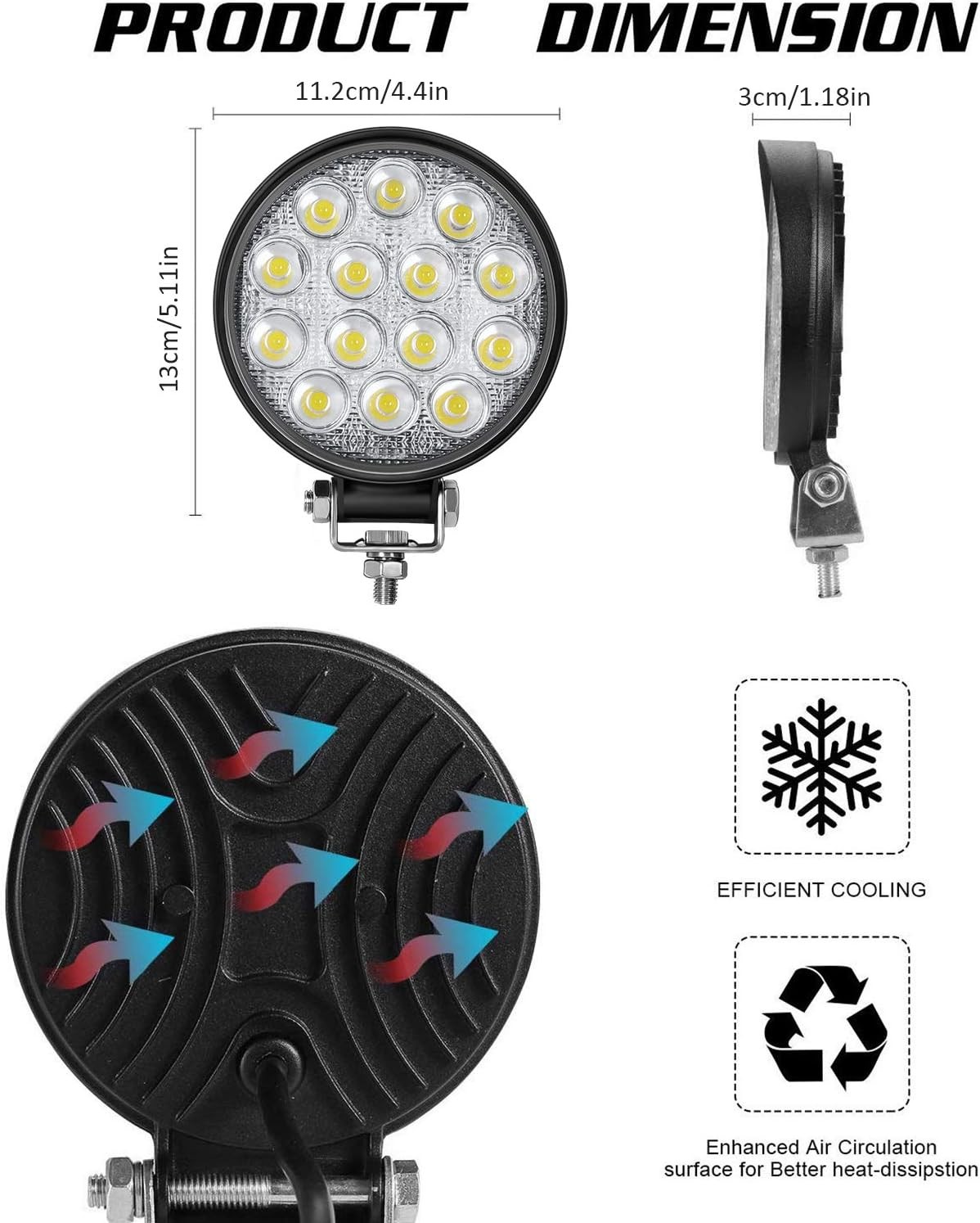 2Pcs 5“ Round LED Work Light Bar Flood Pods Off Road Fog Driving SUV ATV Truck
