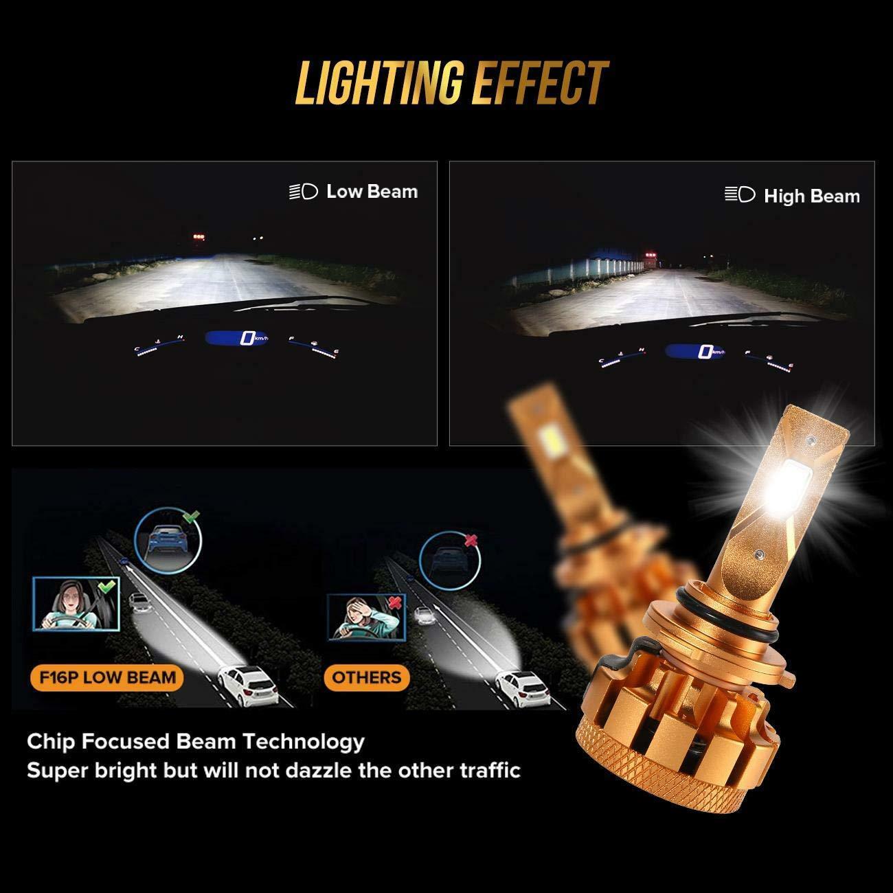 AUXBEAM Canbus LED 9006 HB4 Headlight Bulb SMD Kit Fan Hi-Lo Beam 70W 6000K F16P