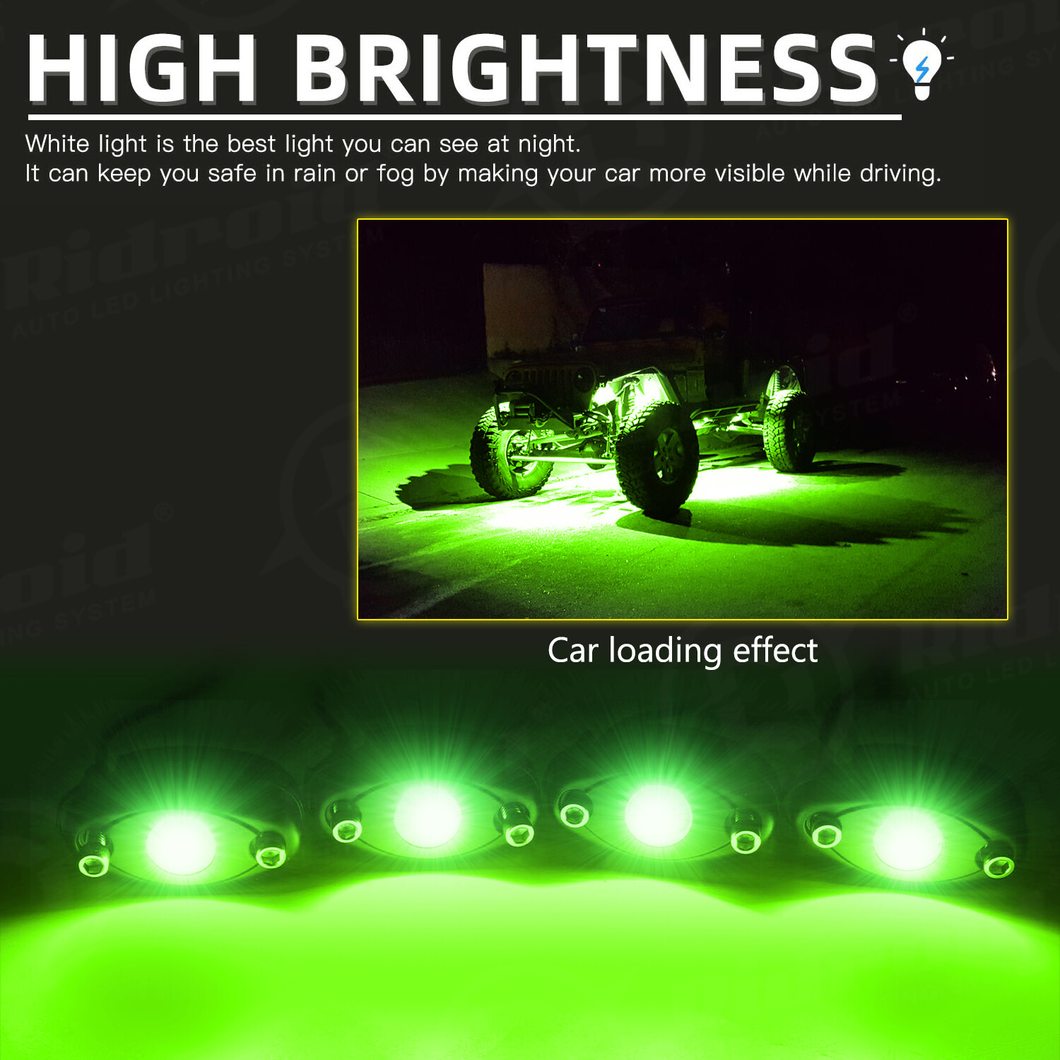 4X Green LED Rock Lights Underbody Glow Pods for Harley Honda Yamaha Motorcycle