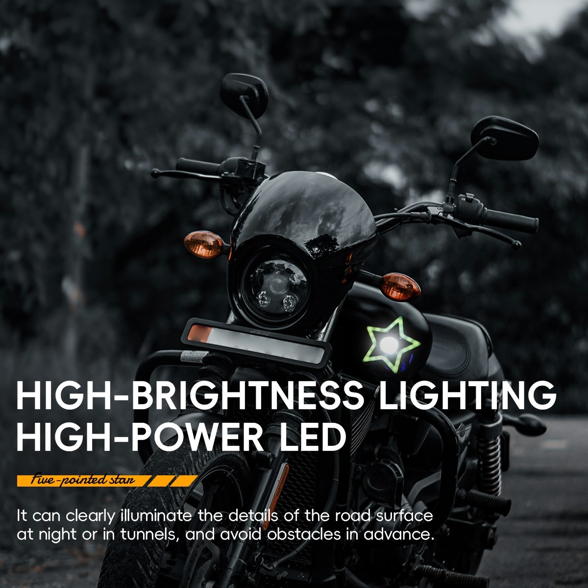 Motorcycle LED External Headlight Seven Color Star Shaped Front Spotlight