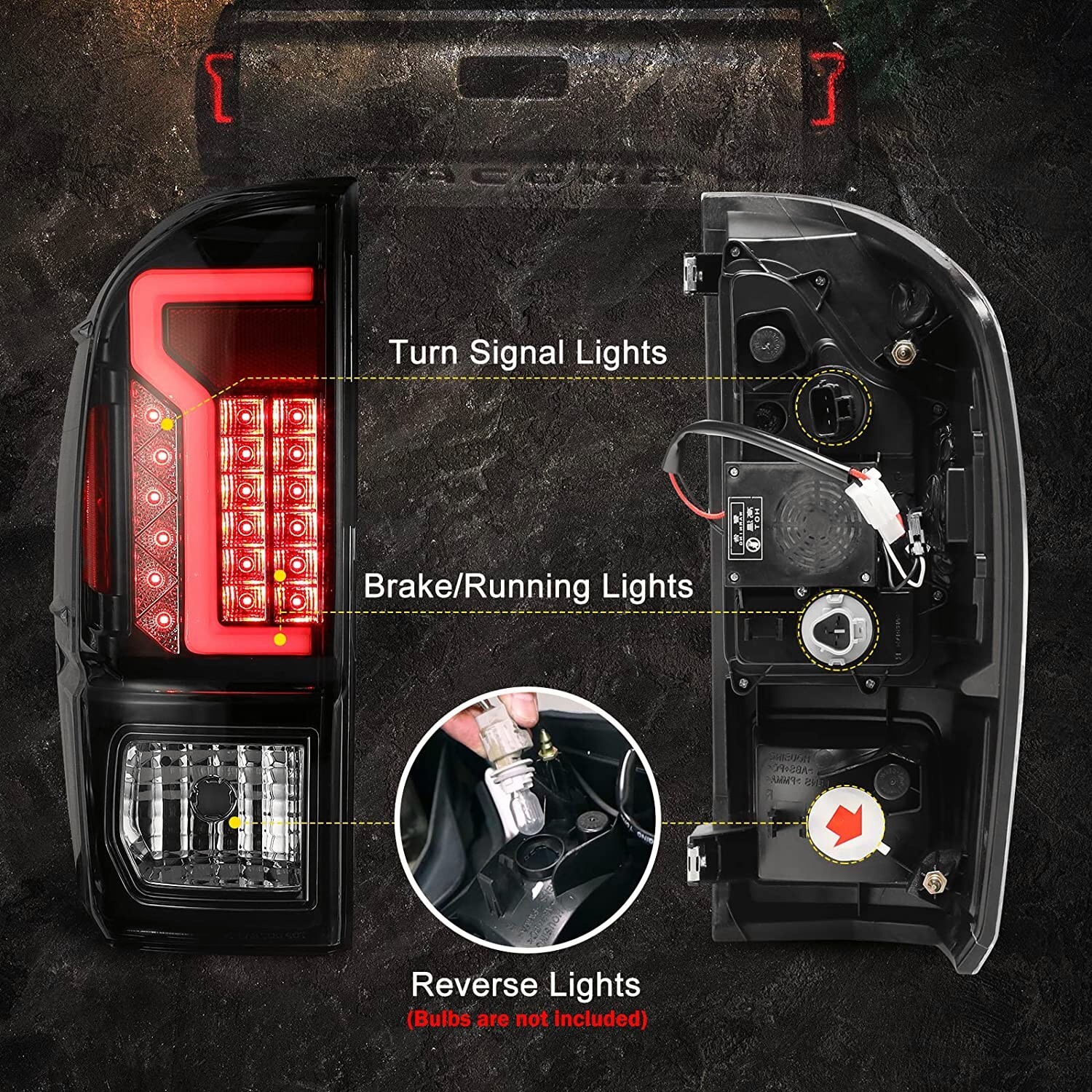 For 2016-2023 Toyota Tacoma Pickup Tail lights LED DRL Brake Lamp Smoke Lens
