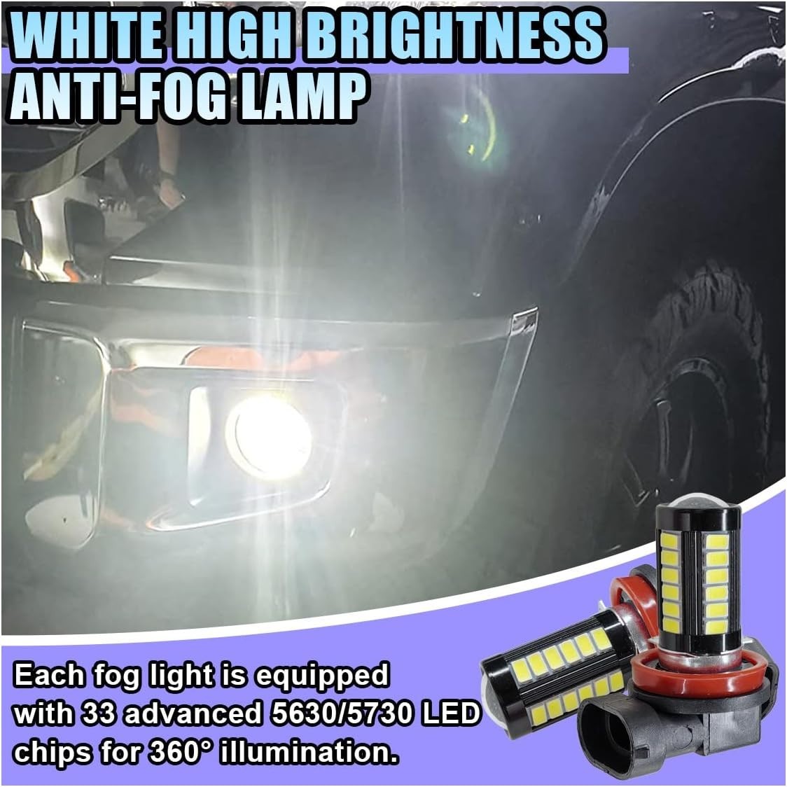 High Brightness 6500K H11 LED Fog Lights – 2PCS, Universal Fit, 50000 Hours Life