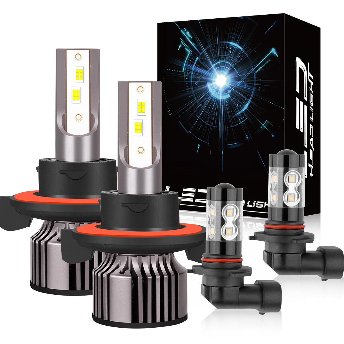 9008 H13 LED Headlight Kit High/Low Beam 9145 9140 H10 Fog Light Bulbs Combo