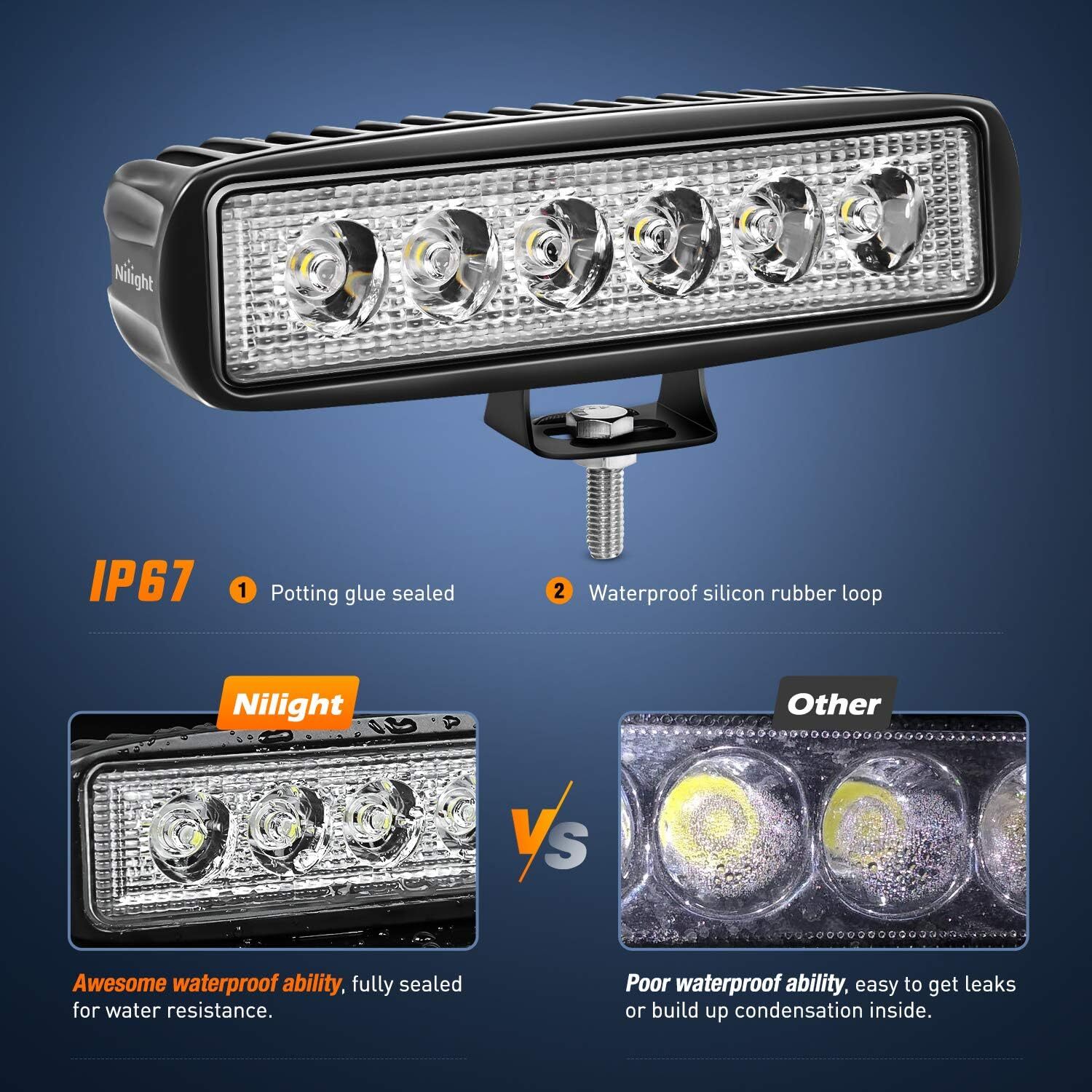 LED Work Lights 6 Inch 48W 12V Driving Strip Flood Beam light Bar SUV Offroad