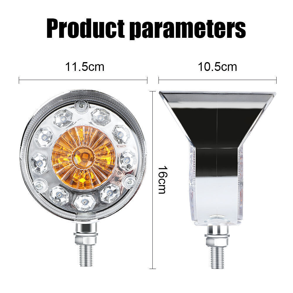 2pcs Round LED Pedestal Fender Light Truck Trailer Double Face Turn Signal Brake