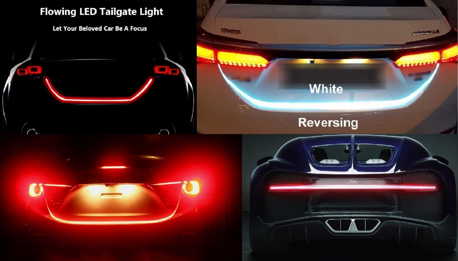 LED Strip Orange 3 Row Tailgate Light D Truck Turn Signal Bed Brake Stop Backup
