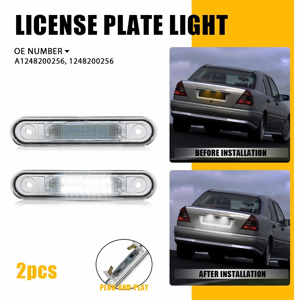 2PCs LED License Plate Light Clear White For Mercedes C/E-Class W124 W201 W202