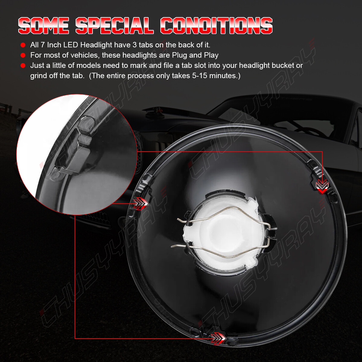 Fit CHEVROLET Bel Air 1953 1954 1955 1956 1957 7“ LED Headlights Hi/Lo