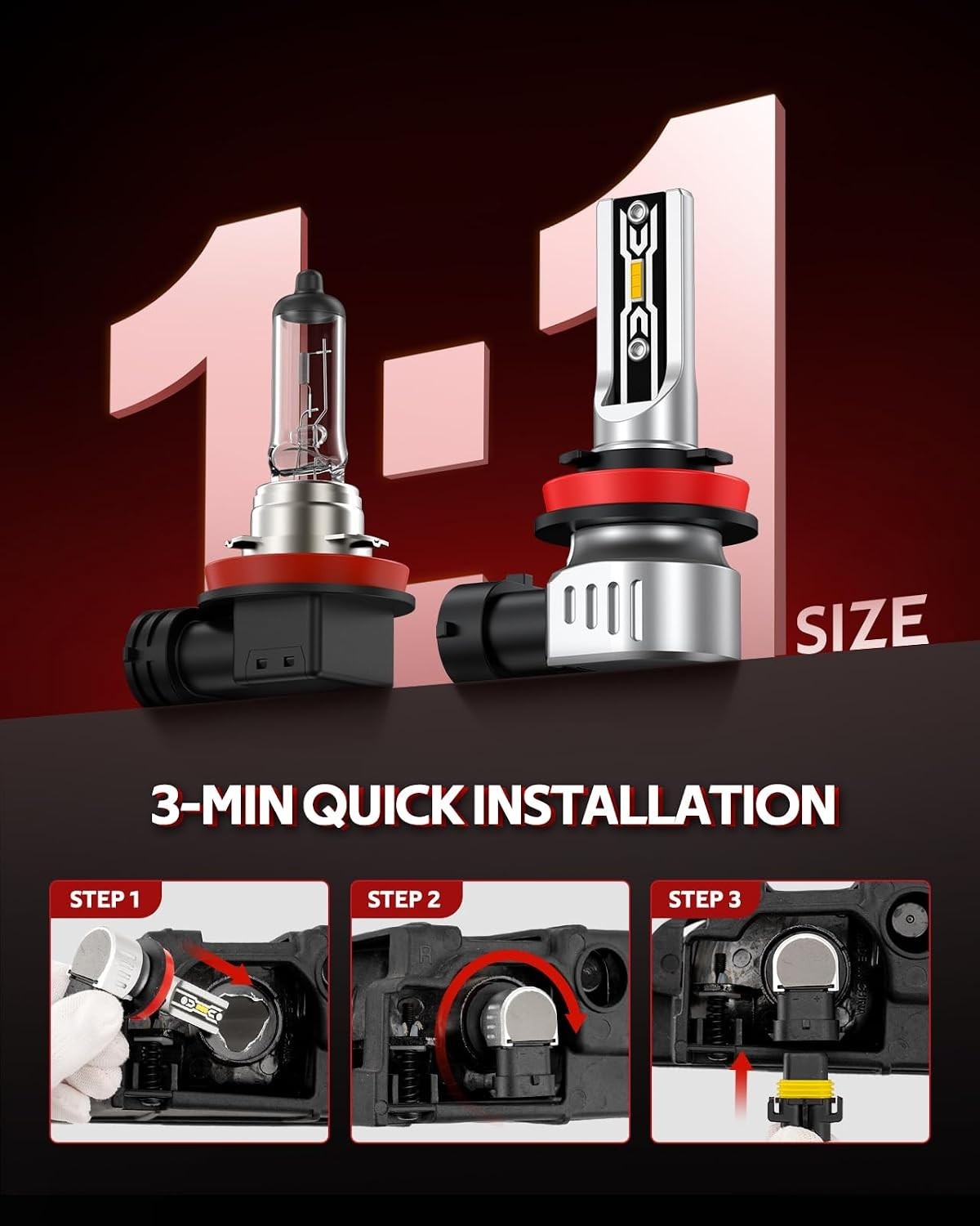 Ultra-Bright 12000 Lumens H11/H16/H8 LED Fog Light Bulbs, Waterproof Design
