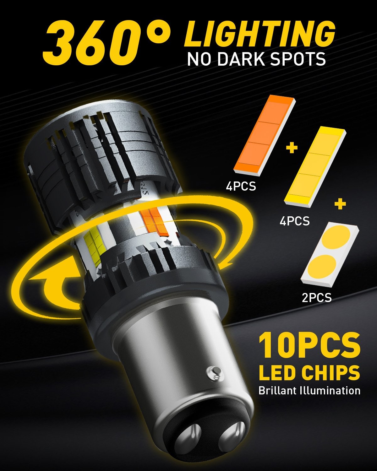 1157 LED Amber/White Bulbs For Turn Signal Lights and DRL/Parking Light 1-5 SET