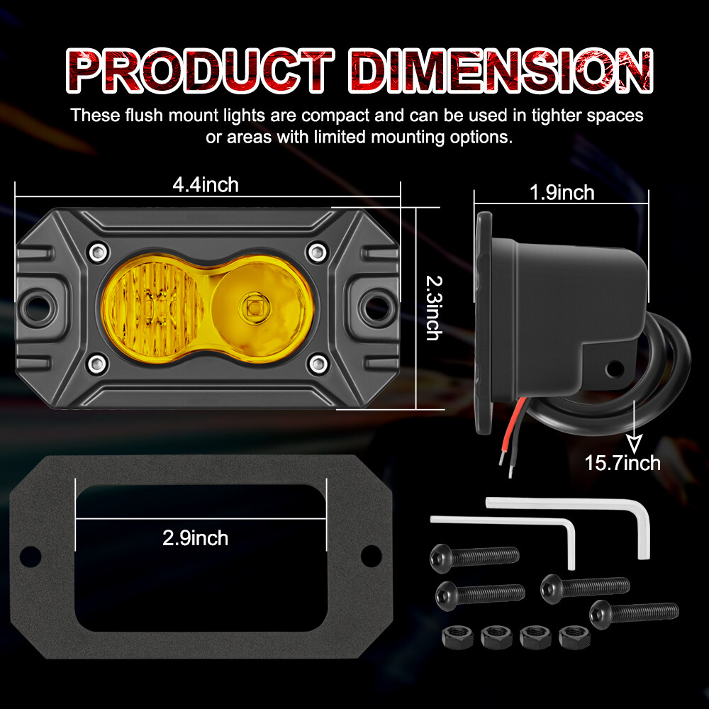4″ Amber Surface Flush Mount LED Lighting Kit for Front Driving/Fog Lights Combo