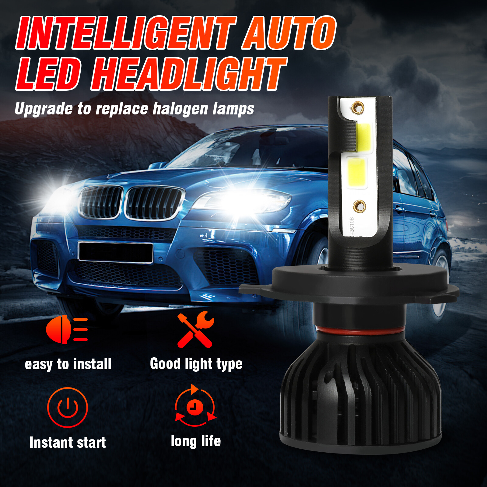 Quayub H4 9003 Headlights LED Bulb Conversion Kit 7000LM Super Bright Cold White