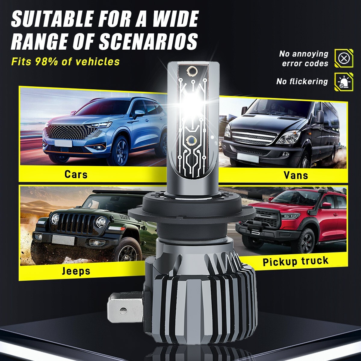H7 LED Headlight Bulbs 3570 CSP for Volkswagen Jetta Sedan 2005-2019 Low Beam 2X