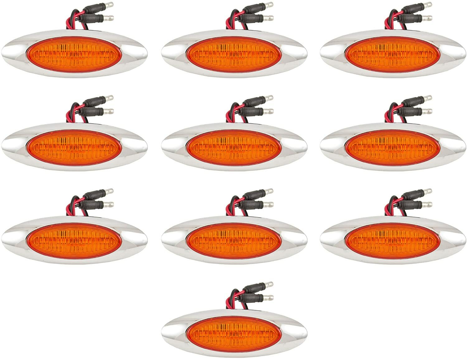 6.5″ Oval Side Marker Light 6 LED Amber Chrome Bezel Freightliner Trailer QTY 10