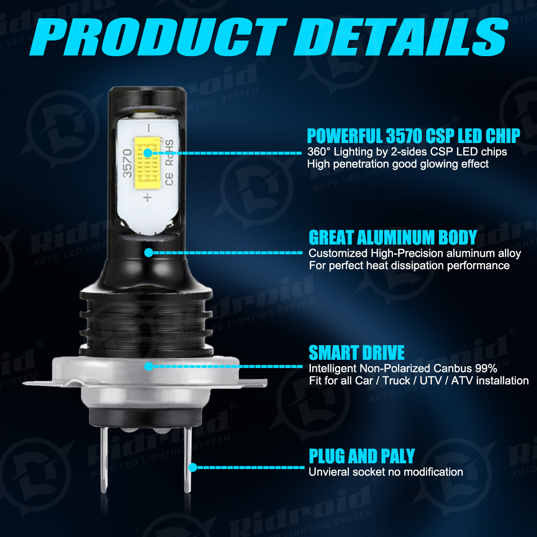 4Pcs H7 LED Headlight Combo Bulbs Kit High + Low Beam 6500K Super White Bright