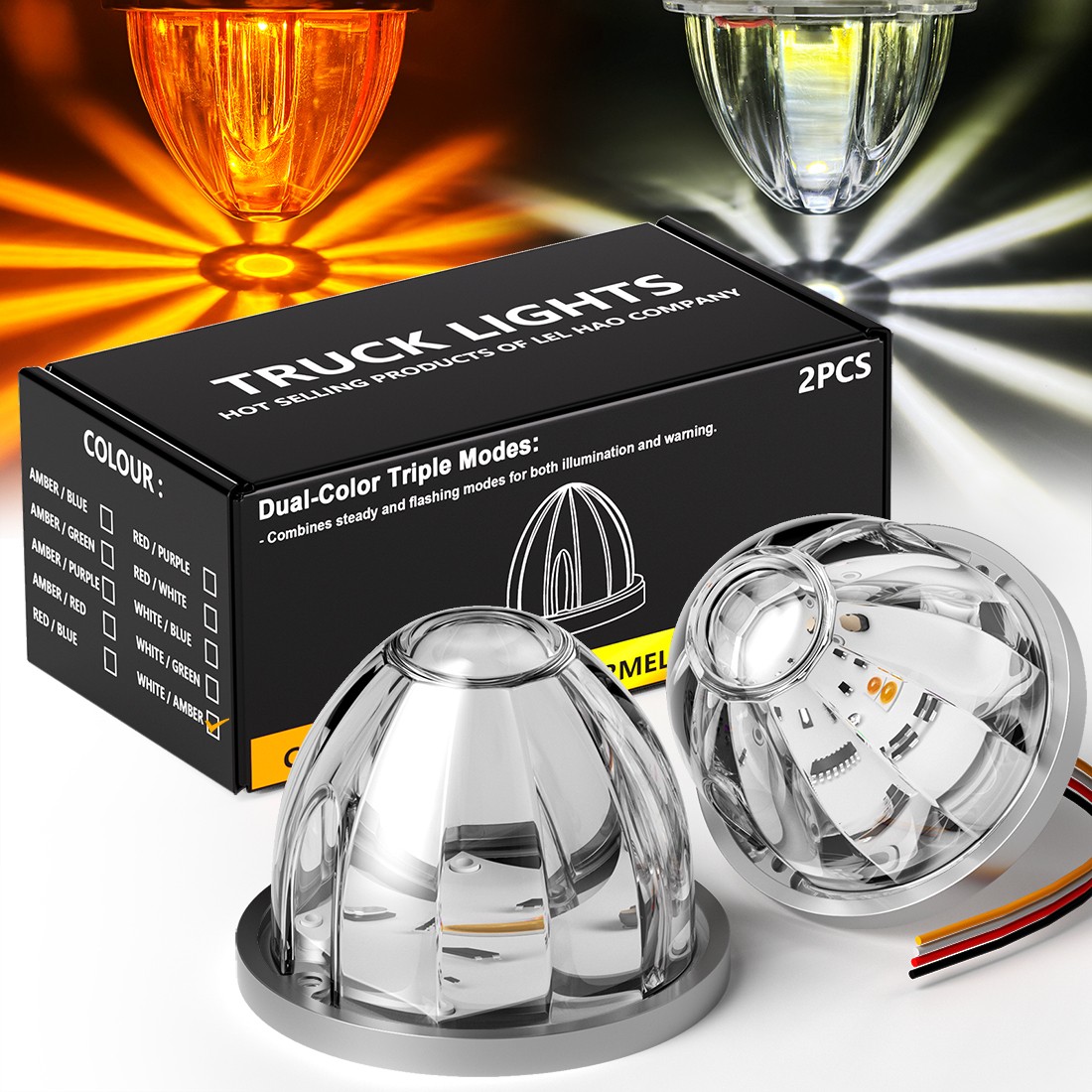 2x Amber White LED Watermelon Lights Truck Trailer Surface Mount Waterproof 12V
