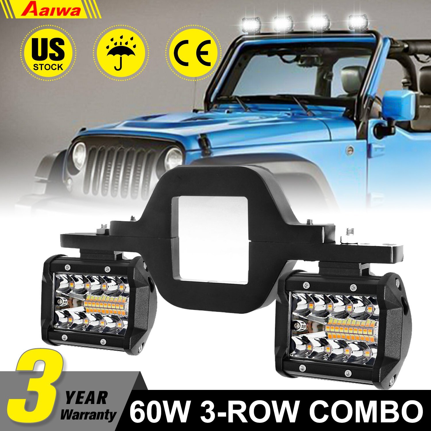 Tow Hitch Mounting Bracket+3-row 4“LED Work Light Pods Backup Reverse For Truck