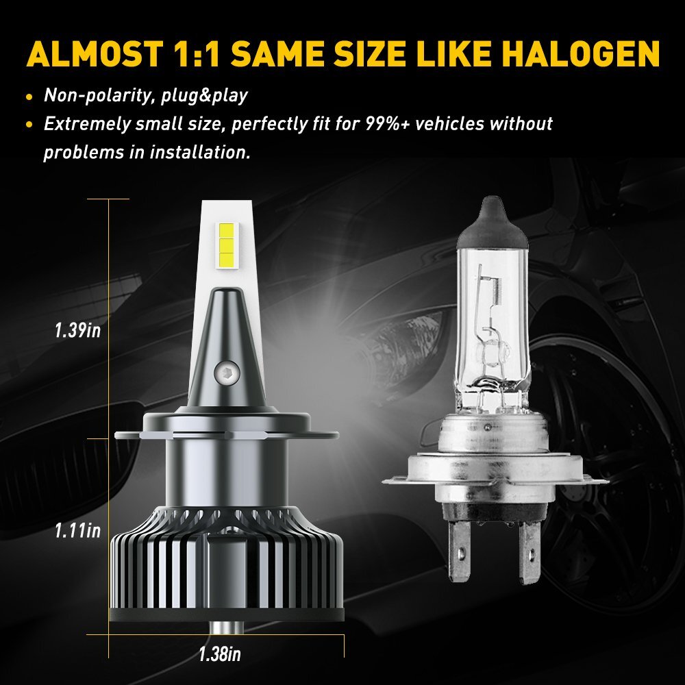 AUXITO H7 LED Headlight Lamps 360° View High Low Beam 16000LM 6500K Bulbs Canbus