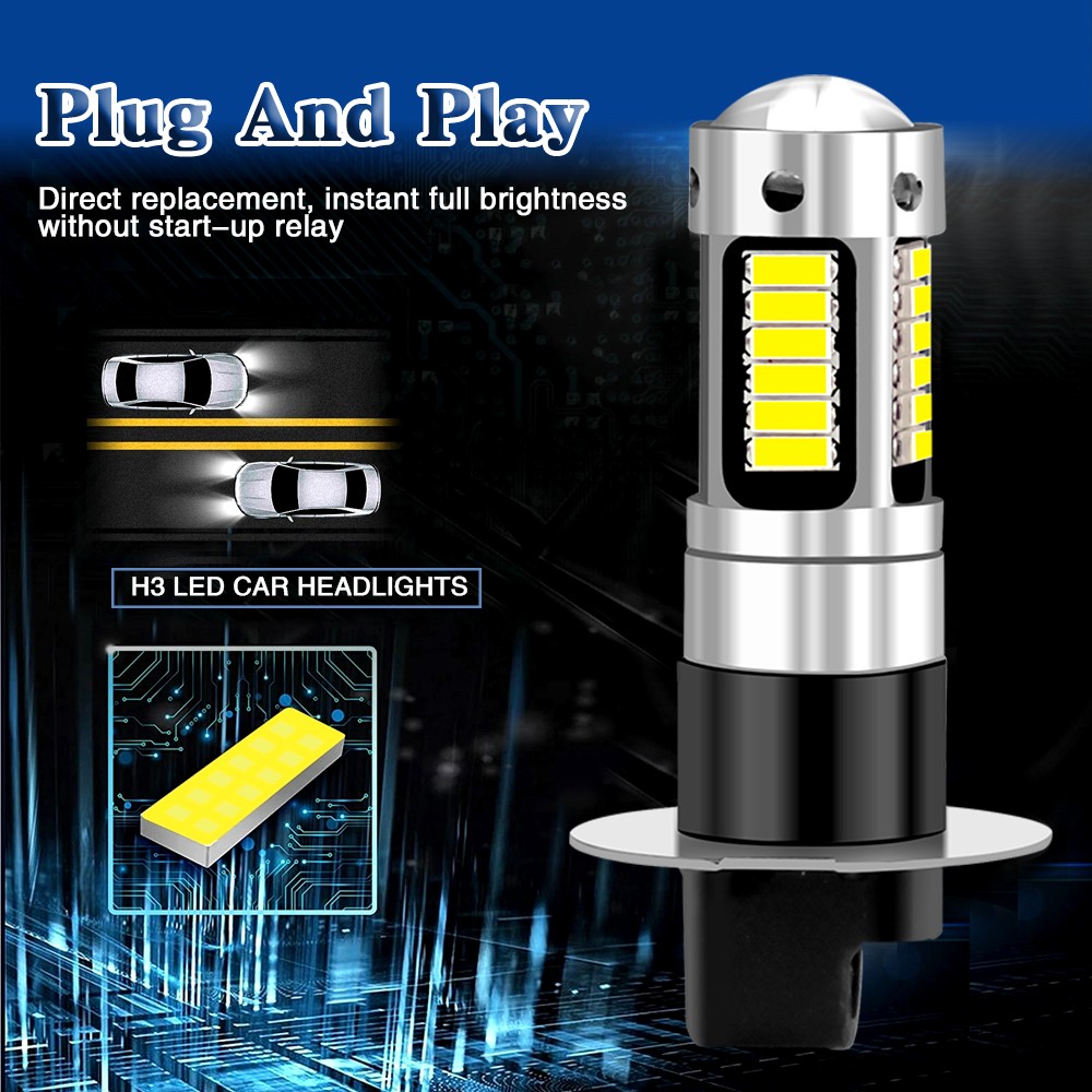 2x H3 LED 100W Extremely Bright 6000K Cool White Fog Light Lamp Driving Bulbs