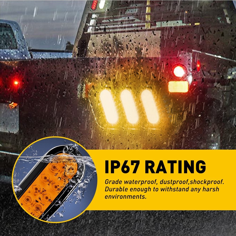 2Pcs Amber 6″ Oval Trailer Lights 10 LED Stop Turn Signal Tail Truck Park Lights