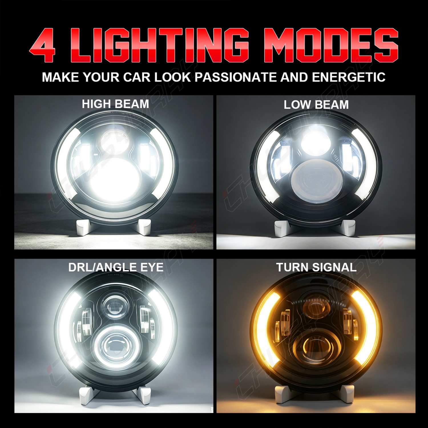 PAIR 7″ Inch round led headlights For Jeep Wrangler JK CJ LJ TJ Haloangel Eyes
