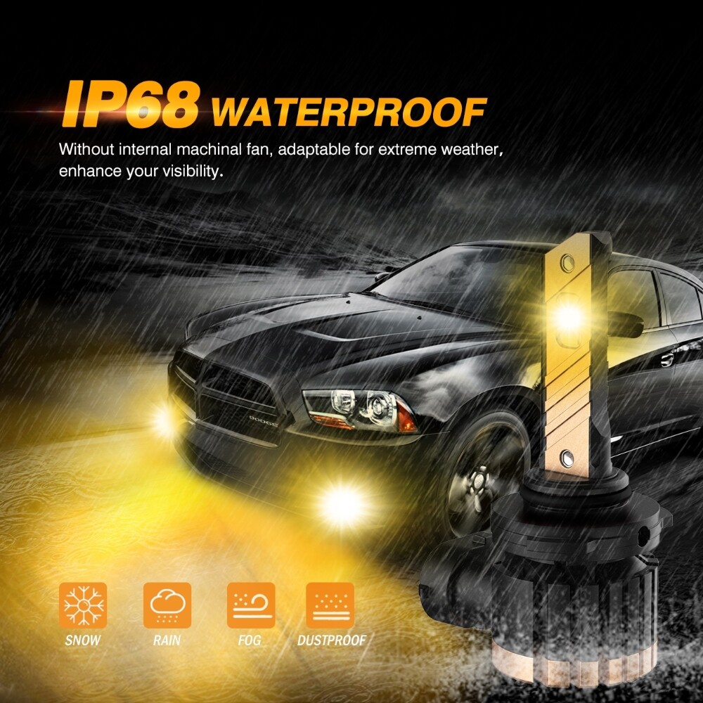 AUXBEAM 9006/HB4 8000LM 3000K Yellow Z3 LED Fog Light DRL Headlight BULBS 44W