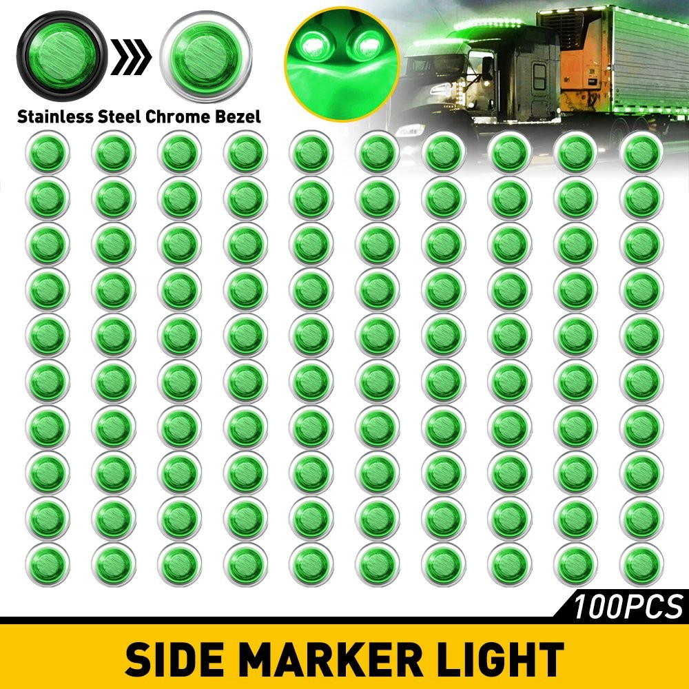 100x Green 3/4″ Bullet Round LED Side Marker Light Lamp For 12V Trailer Truck RV