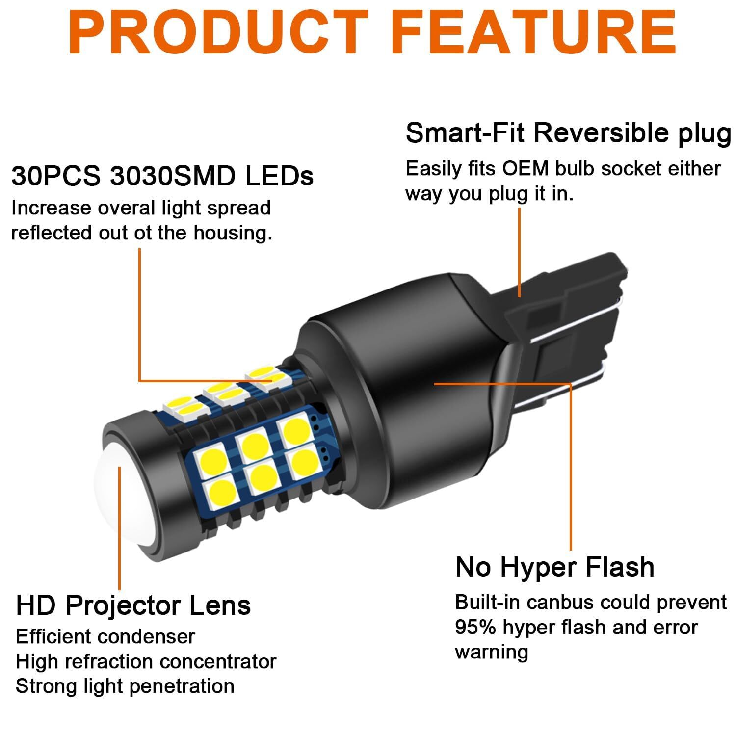 Newest 9-30V Super Bright Low Power 7440 7443 7441 7444 T20 W21W 7444NA 3030SMD