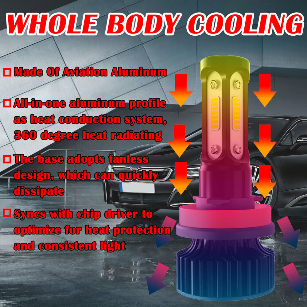4-Sides 9005 H11 H11 LED Combo Headlight Fog Light Kit High Low Beam Bulb White
