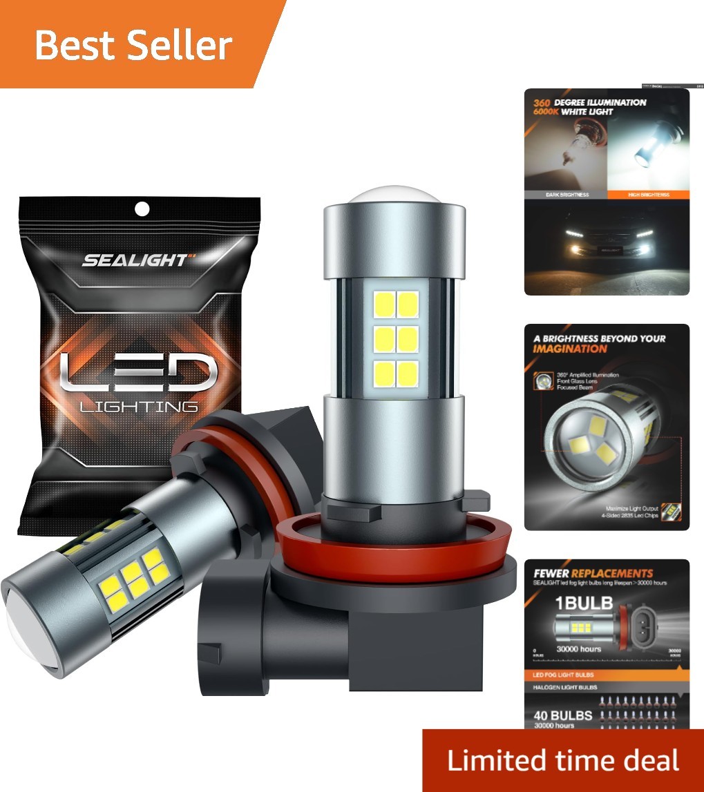 H11 H8 H16 LED Fog Light Bulbs – 360° Illumination, 6000K Brightness, Pack of 2