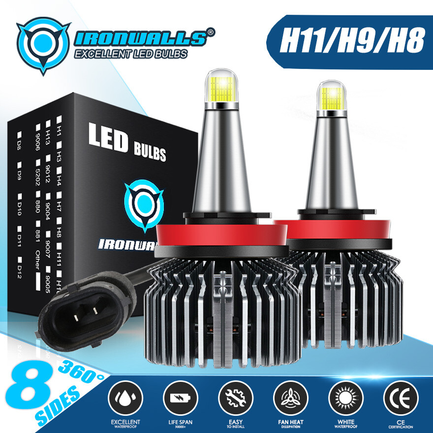 8Sides H11 H9 LED Headlight Super Bright Kit 6500K White 3000000LM High/Low Beam
