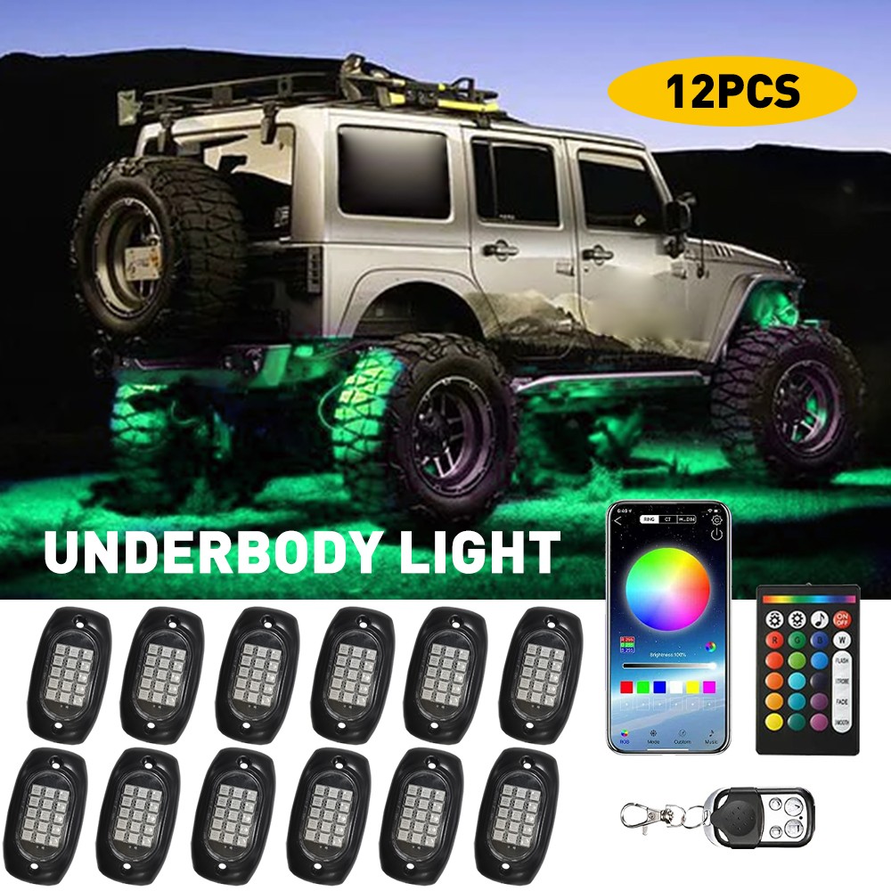 12/2Pods RGB LED Rock Lights Underbody Wireless APP Music Chasing Offroad ATV J