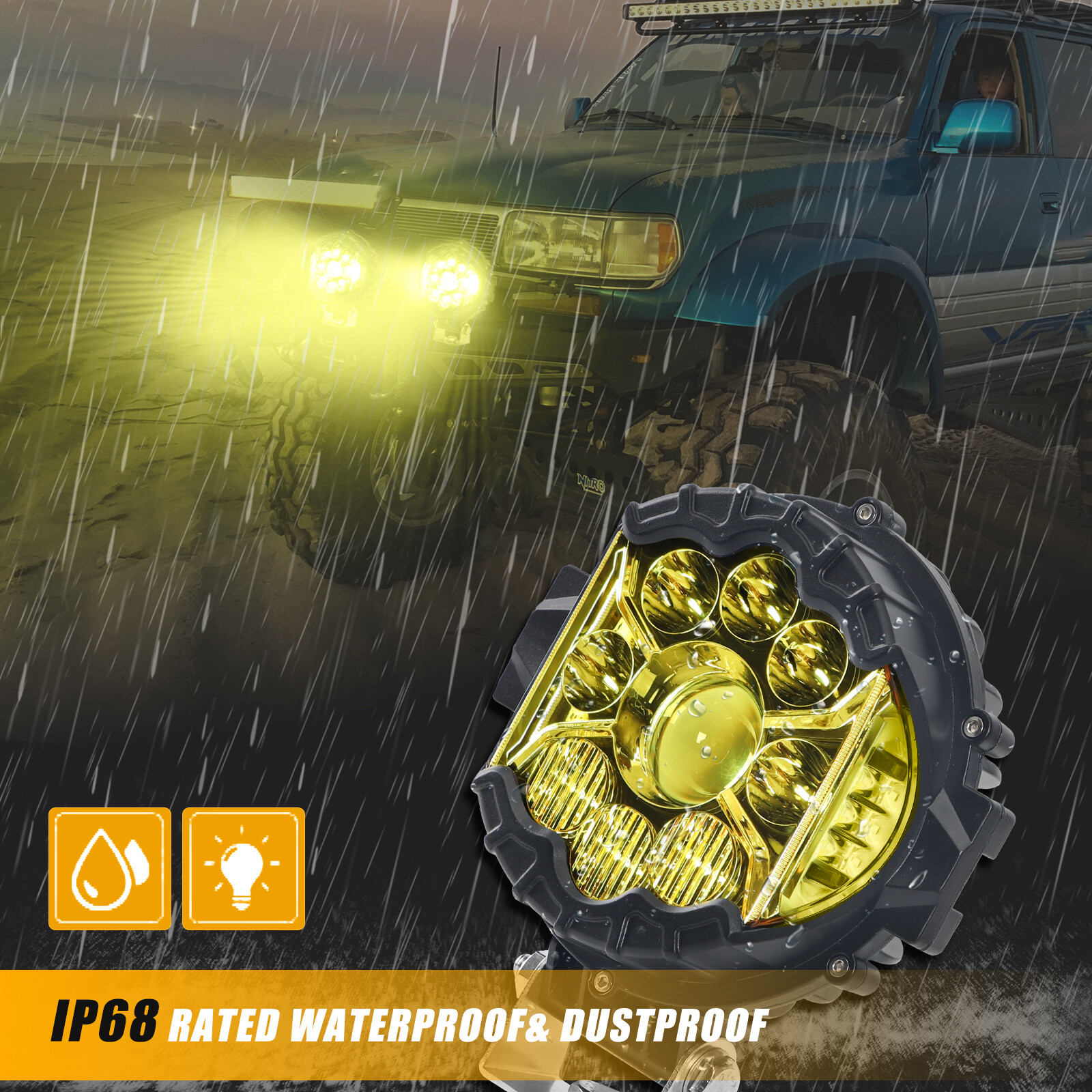 7″ LED Combo Flood Spot Work Light Amber DRL Driving Fog Light ATV Offroad Pods
