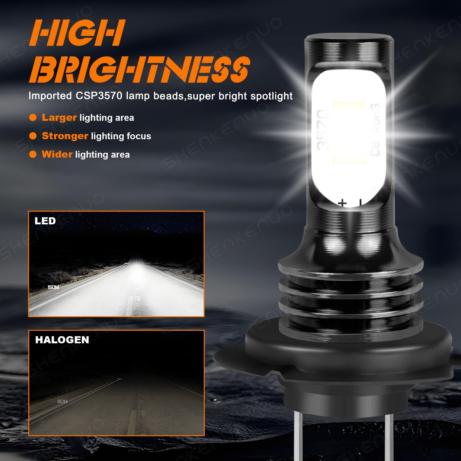 LED Headlight Combo H7+H7+H11 High Low Beam Fog Light 6x Bulbs Kit 6000K White