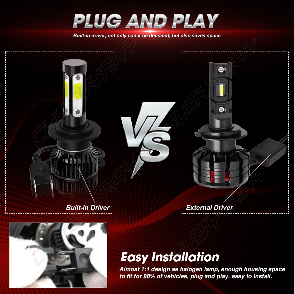 LED Headlight Combo H7+H7+H11 High Low Beam+Fog Light 6x Bulbs Kit 6000k