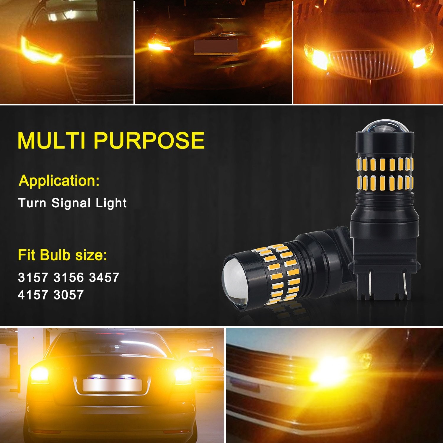 2x 3157A 4157A Amber/Yellow LED Turn Signal Light Bulb & 10x T10 interior light
