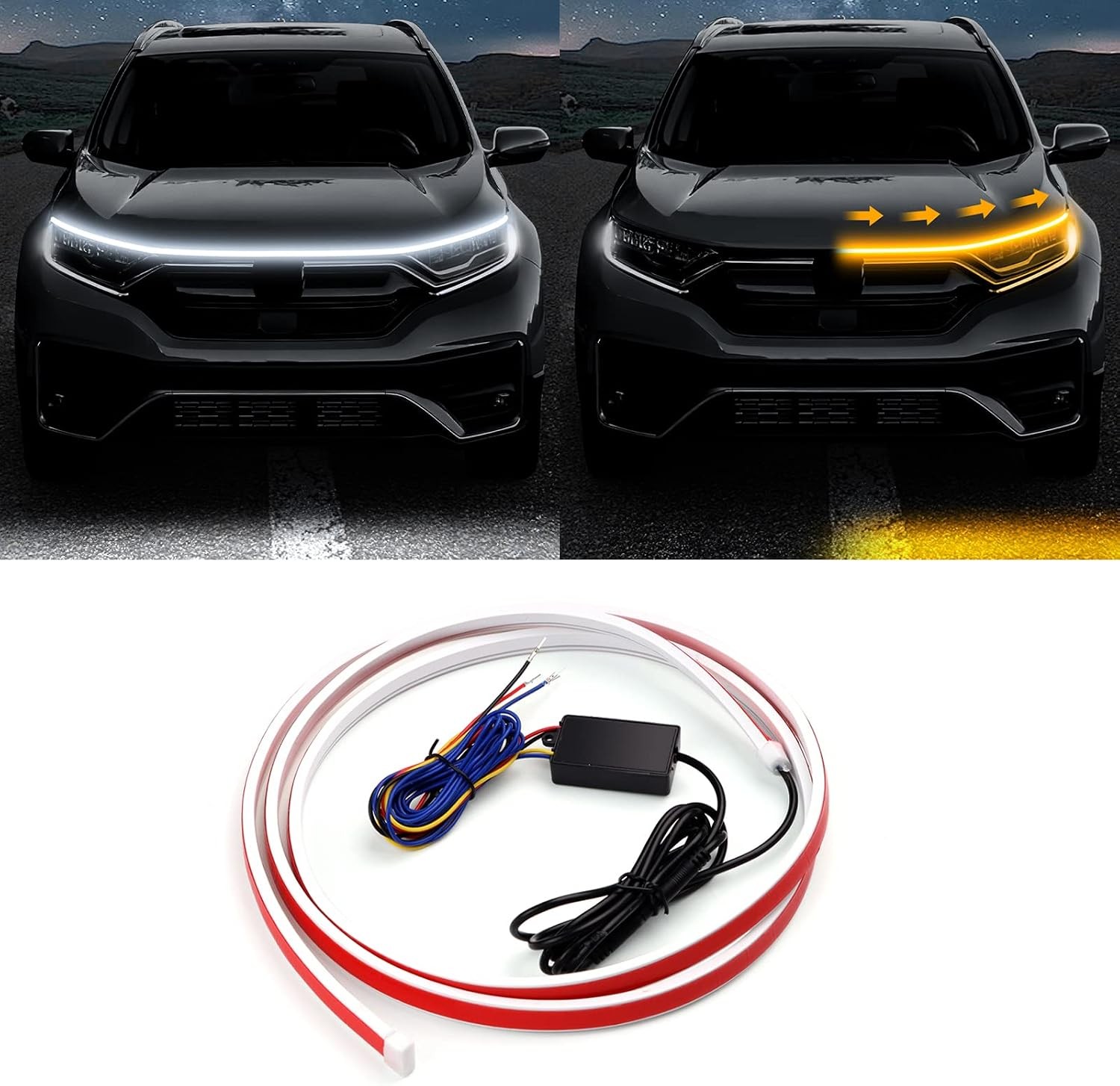 For Universal 2M White Yellow Dual Color Hood LED Strip