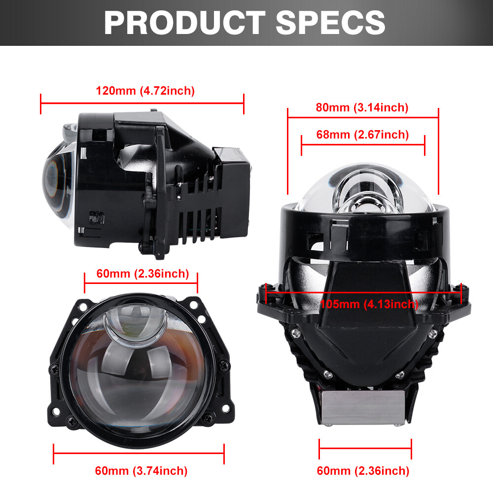 160W 40000LM Bi-LED Projector Headlights, 6000K, for Hella 3R G5 2X, 3.0″ Laser