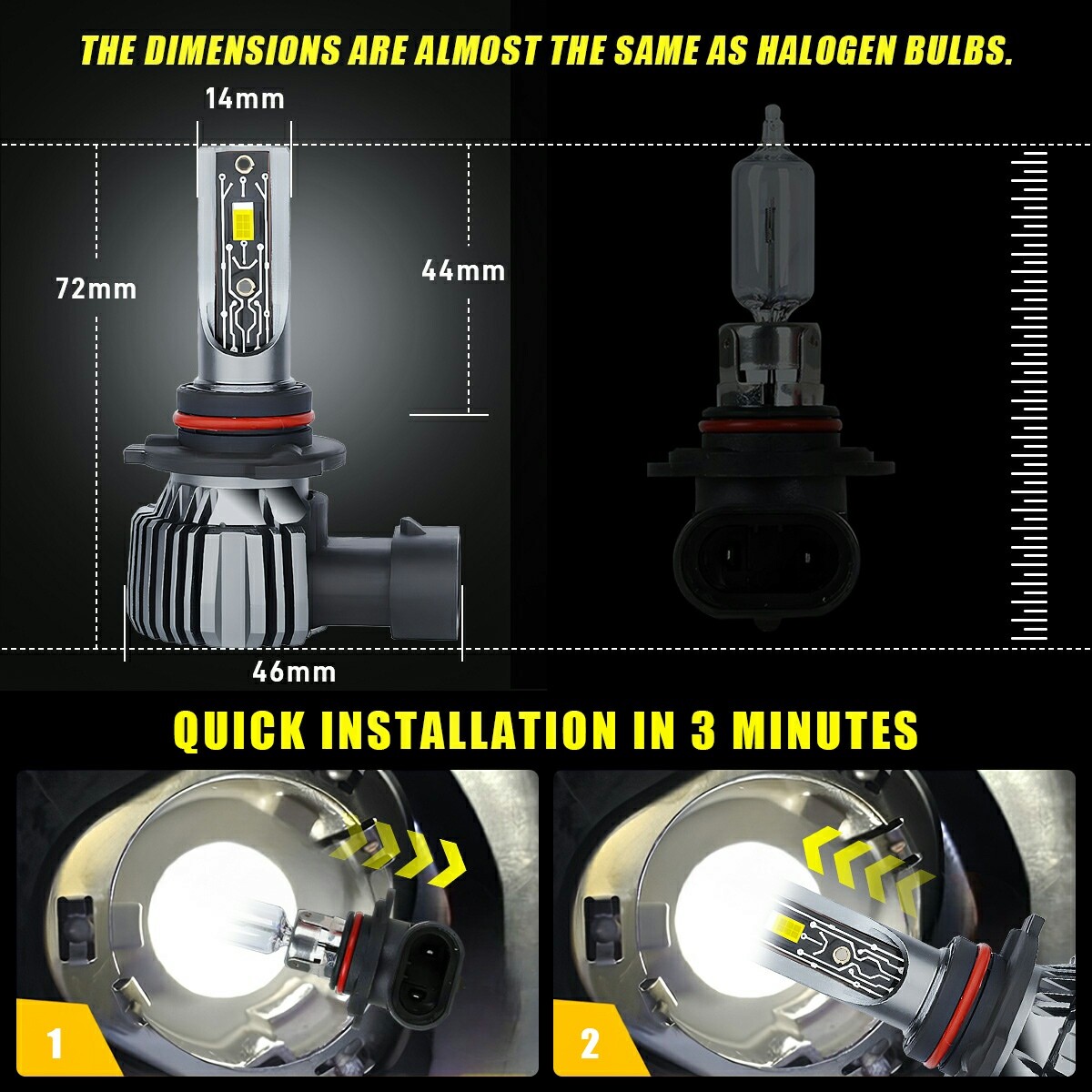 9005+H11 Combo LED Headlight KIT Bulbs 10000K High&Low Beam Super Bright White