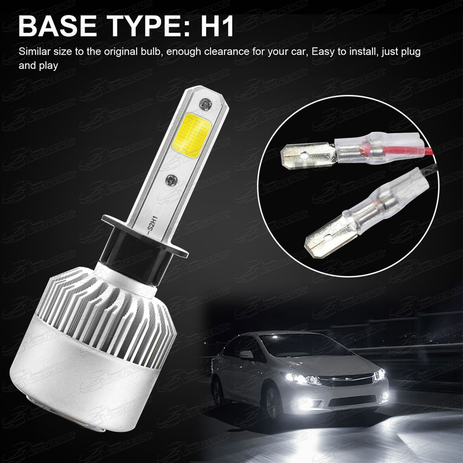 H1 100W 6000K White LED Headlight Bulbs Conversion Kits Low Beam Replace Halogen