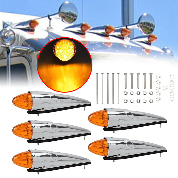 Amber Torpedo Cab Marker Lights 5Pcs Chrome LED Truck Roof Lights Top Clearance