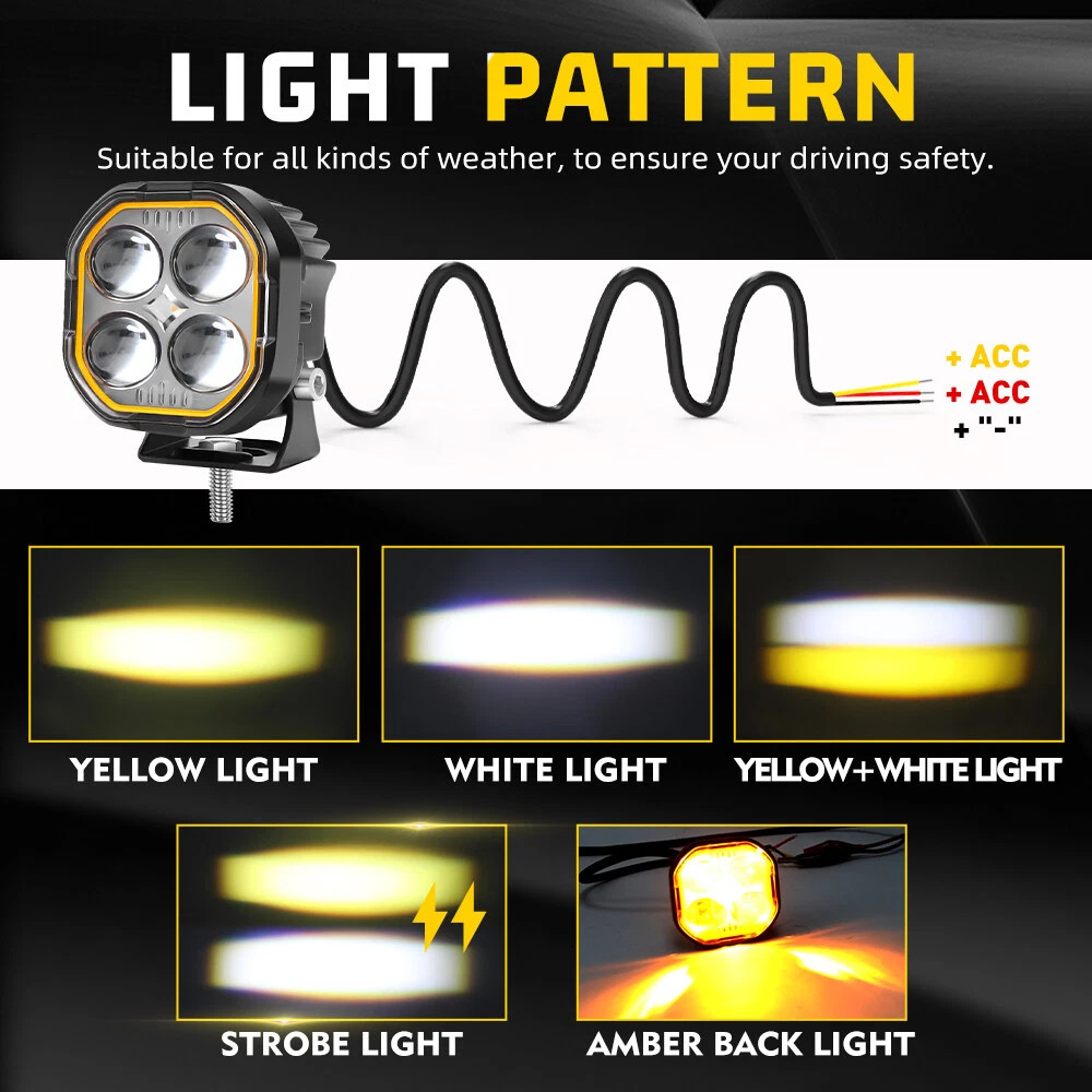2x LED Motorcycle Spot Lights Headlight Driving Fog Auxiliary Lamp Yellow White