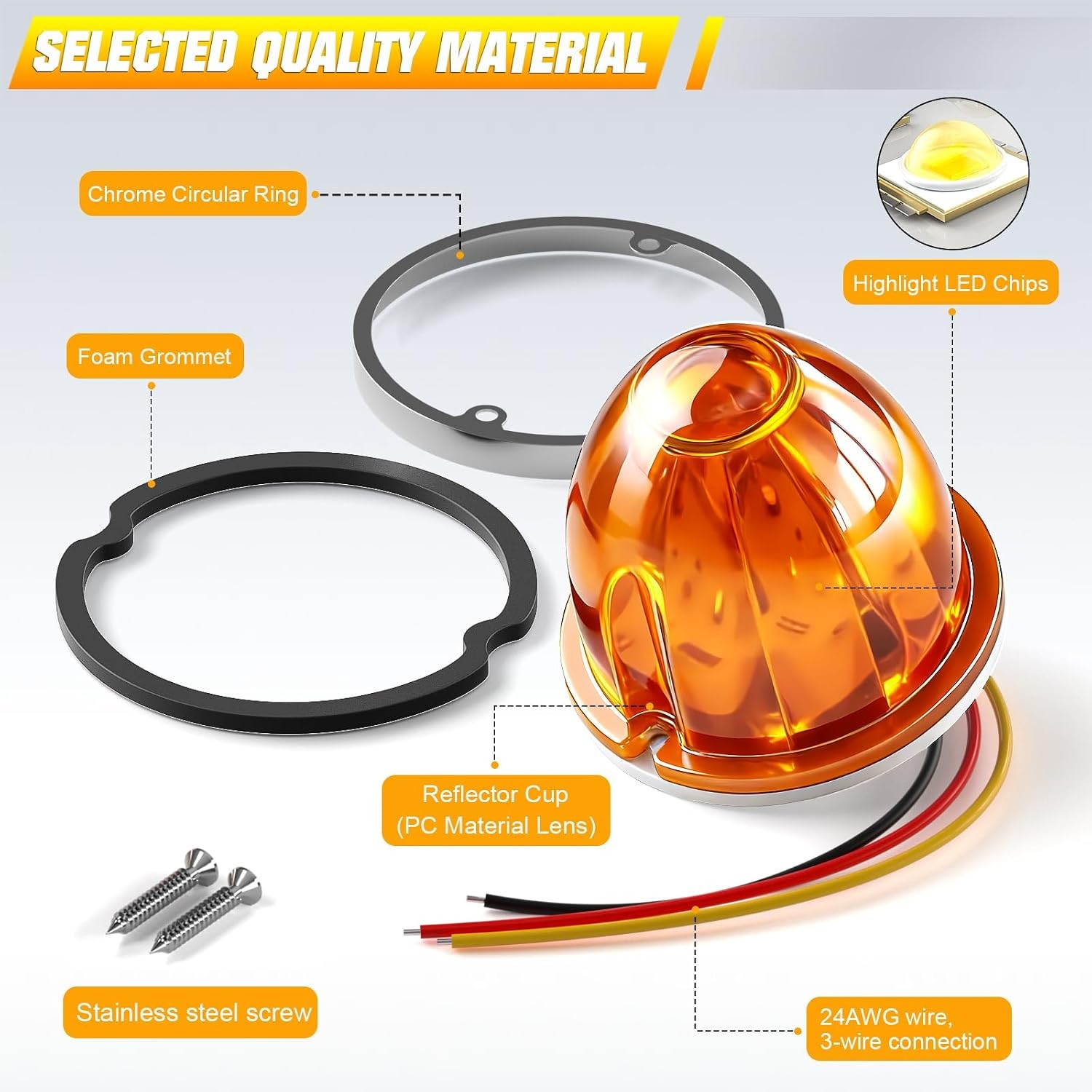 2x Amber LED 12V Watermelon Lights Indicator Truck Trailer Car Side Marker Lamp