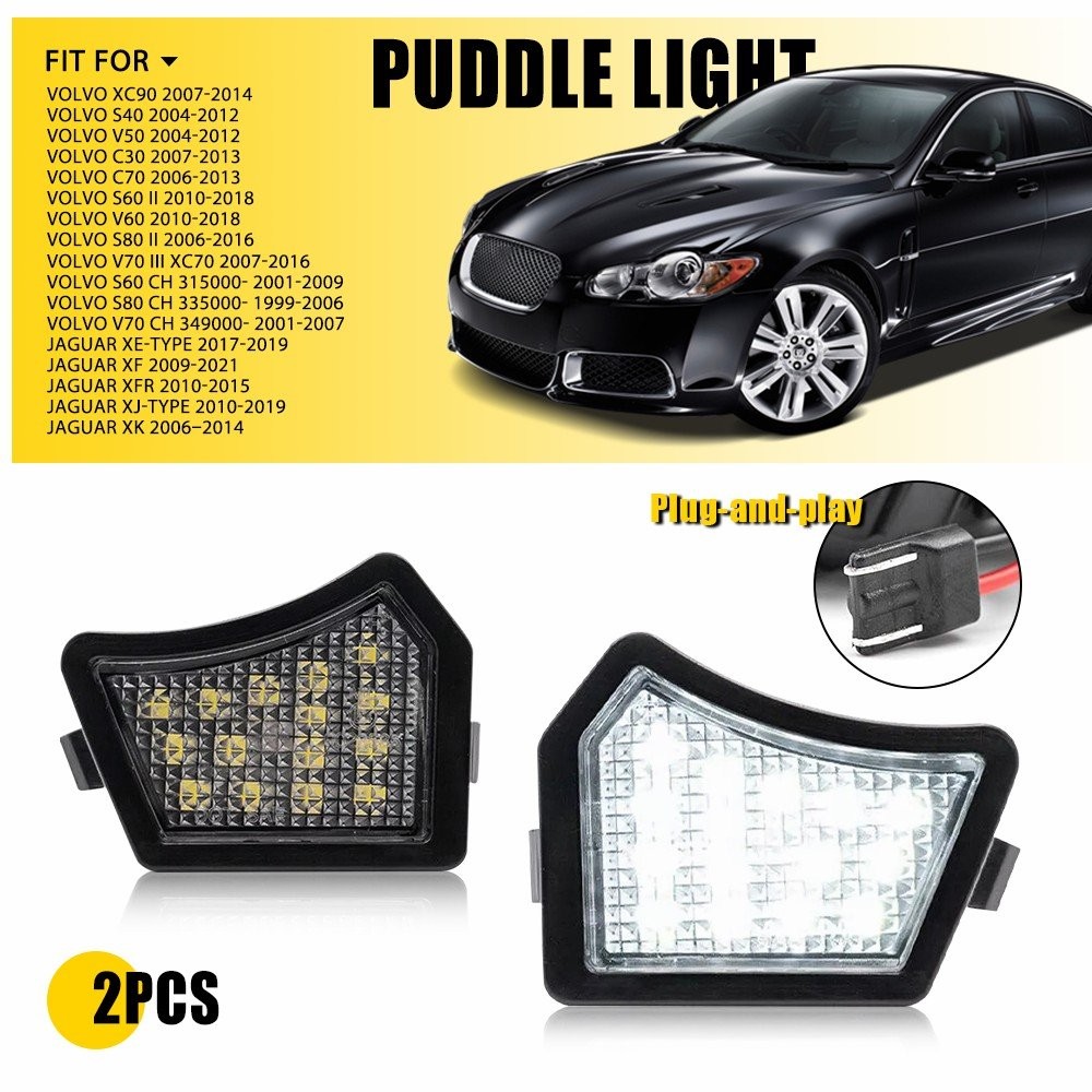 LED 2x Mirror Puddle Side Lights Assembly For Volvo S60 V60 II Jaguar XJ 2010-18