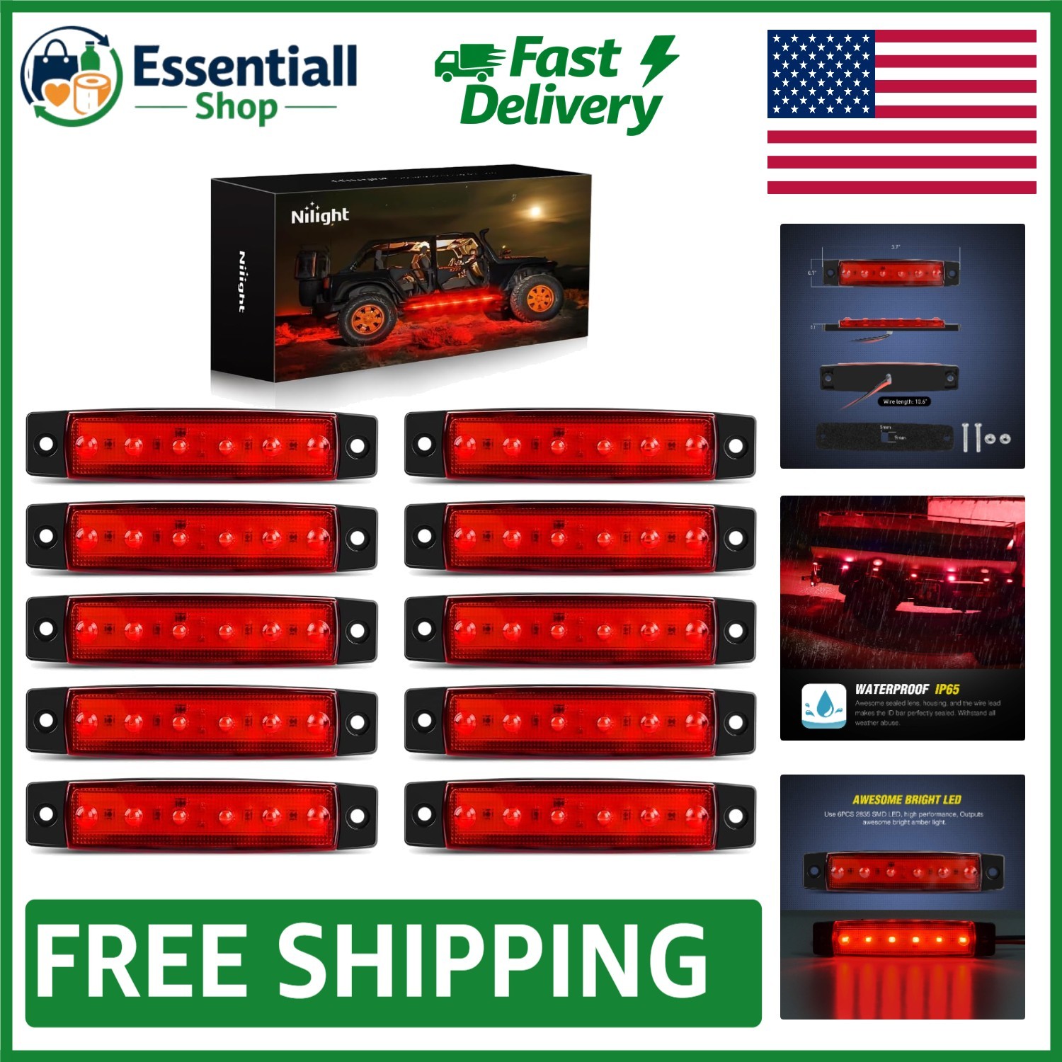 High Brightness 10 PCS LED Side Indicator Lights for 12V Vehicles – Waterproof