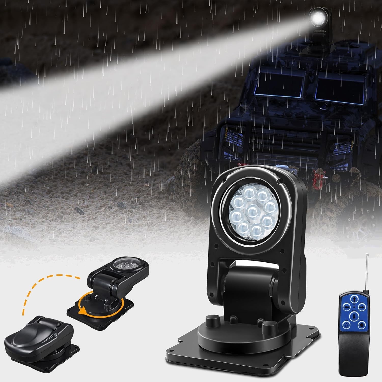 Versatile 360° Remote-Controlled LED Searchlight for Trucks & Boats, Rated