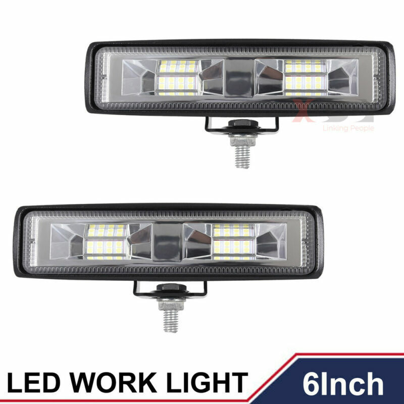 2X LED Work Lights 6 Inch 48W 12V Driving Strip Flood Beam light Bar SUV Offroad